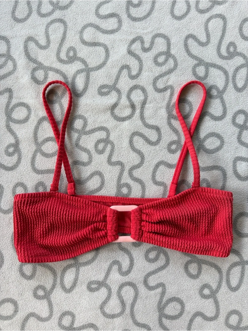 Aerie Crinkle Ring Bandeau Bikini Top in Resort Red